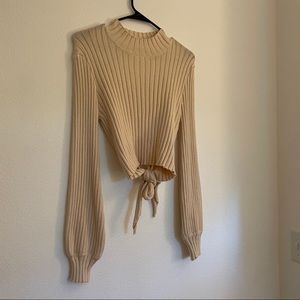 NWOT Open Back, Ballon Sleeve Ribbed Sweater Beige